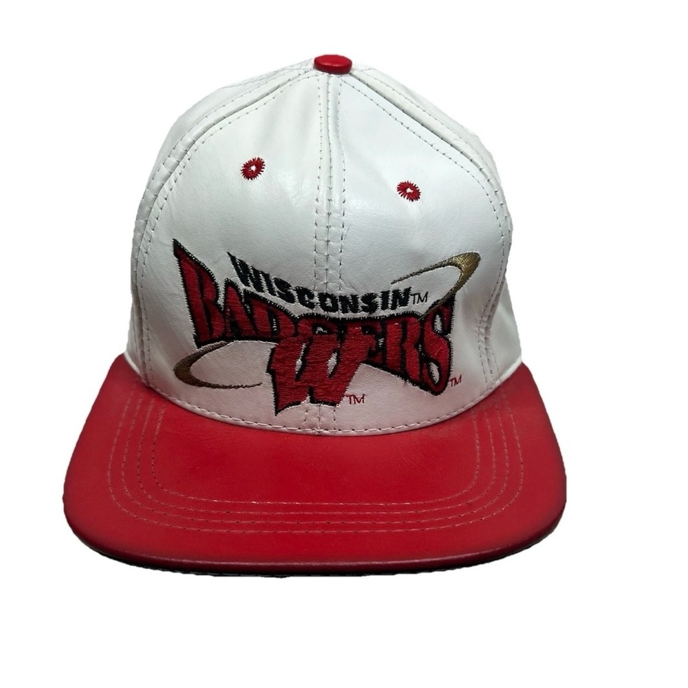 Vintage Wisconsin Badgers Leather Strapback Hat Made USA NCAA Cap